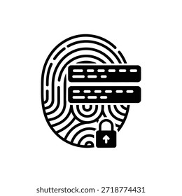 La Imagen representa una huella digital estilizada con un bastidor de servidores y un candado, que simboliza la autenticación y protección de datos segura. La huella digital representa la seguridad biométrica, mientras que el rack del servidor significa almacenamiento y gestión de datos. El candado indica que los datos están bloqueados de forma segura y protegidos del acceso no autorizado.