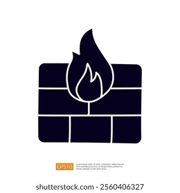 The image depicts a stylized icon of a brick wall with a flame, symbolizing fire safety or heating systems.