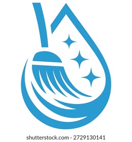 The image depicts a stylized illustration of a mop and bucket, symbolizing cleaning and maintenance. The mop is shown in a dynamic, sweeping motion, indicating active cleaning. The bucket is partially visible, and the entire scene is outlined in a clean, blue color. Sparkling stars are incorporated into the design, suggesting cleanliness and freshness.