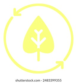 The image depicts a stylized leaf inside a circular shape with arrows pointing in opposite directions, suggesting a cycle or continuous process related to nature and sustainability.