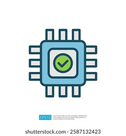The image depicts a stylized microchip with a green checkmark, symbolizing technology and approval. It represents concepts like reliability and functionality in electronics.