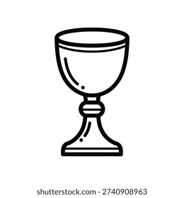 The image depicts a stylized, minimalist line drawing of a chalice. This sacred vessel is commonly used in Christian religious ceremonies, particularly during the Eucharist or Communion service. The chalice typically holds wine, which is believed to symbolize the blood of Christ. Its design includes a rounded cup on top, a stem, and a base, often intricately crafted or simple depending on its use and significance. This particular drawing emphasizes the traditional shape without decorative elements, focusing on its functional and symbolic essence.