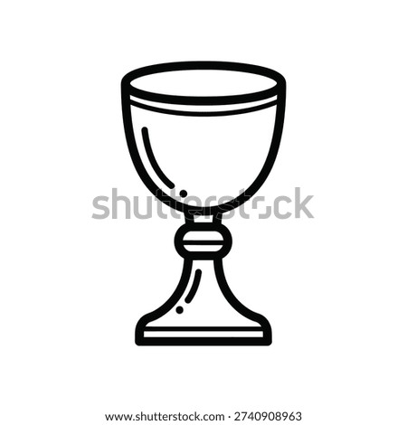 The image depicts a stylized, minimalist line drawing of a chalice. This sacred vessel is commonly used in Christian religious ceremonies, particularly during the Eucharist or Communion service. The chalice typically holds wine, which is believed to symbolize the blood of Christ. Its design includes a rounded cup on top, a stem, and a base, often intricately crafted or simple depending on its use and significance. This particular drawing emphasizes the traditional shape without decorative elements, focusing on its functional and symbolic essence.