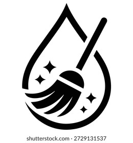 The image depicts a stylized representation of a broom, symbolizing cleaning and maintenance. The broom is shown in a dynamic pose, with the bristles sweeping in a circular motion, suggesting active cleaning. Sparkling stars around the broom highlight the effectiveness and thoroughness of the cleaning process. The design is minimalistic yet impactful, conveying a sense of cleanliness and order.
