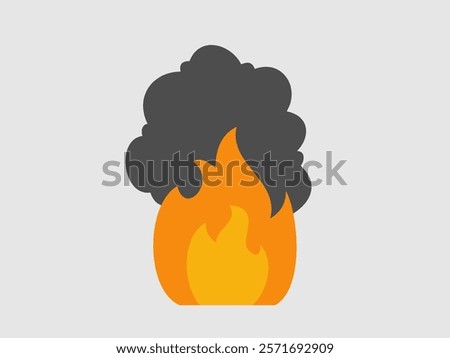 The image depicts a stylized representation of fire with a prominent plume of dark smoke rising from it