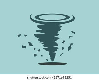 The image depicts a stylized representation of a tornado