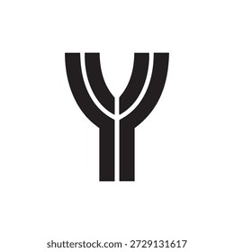 A imagem representa um design estilizado e simétrico com duas linhas curvas que convergem na parte superior e inferior, criando uma forma equilibrada e harmoniosa. O design é renderizado em preto e branco, enfatizando o contraste e a simetria. A forma geral sugere temas de equilíbrio, unidade e equilíbrio.
