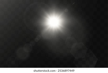 The image depicts sunlight, including sunbeams and a sunrise effect. The image also contains a beautiful glare. Sunlight Vector