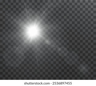 The image depicts sunlight, including sunbeams and a sunrise effect. The image also contains a beautiful glare. Sunlight Vector