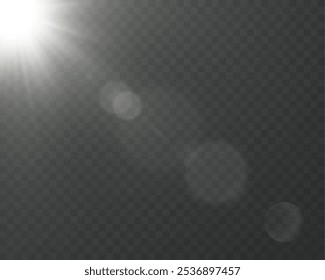 The image depicts sunlight, including sunbeams and a sunrise effect. The image also contains a beautiful glare. Sunlight Vector