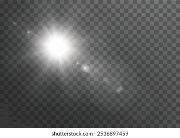 The image depicts sunlight, including sunbeams and a sunrise effect. The image also contains a beautiful glare. Sunlight Vector