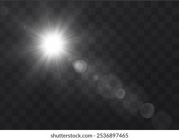 The image depicts sunlight, including sunbeams and a sunrise effect. The image also contains a beautiful glare. Sunlight Vector