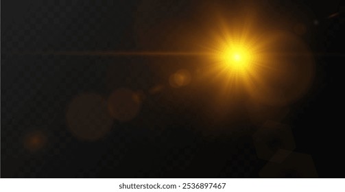 The image depicts sunlight, including sunbeams and a sunrise effect. The image also contains a beautiful glare. Sunlight Vector