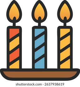 The image depicts three lit candles arranged on a tray