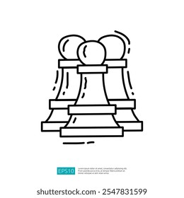 The image depicts three stylized chess pawns, outlined in a simple graphic style, emphasizing their shape and arrangement.