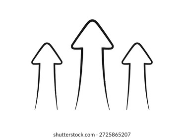 Das Bild zeigt drei nach oben weisende Pfeile unterschiedlicher Größe, die in einer horizontalen Linie angeordnet sind. Die Pfeile sind einfach und minimalistisch, jede mit einer anderen Länge, aber alle nach oben gerichtet.