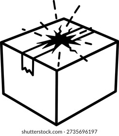 The image depicts a three-dimensional box with a broken top. The lid of the box is partially detached and has a black starburst pattern emanating from the center.