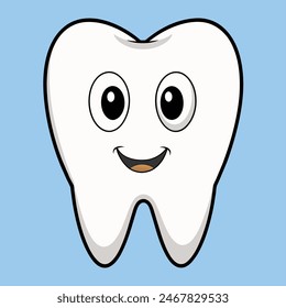 The image depicts a tooth happily smiling against a pink backdrop