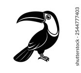 The image depicts a Toucan silhouette against a pristine white backdrop.