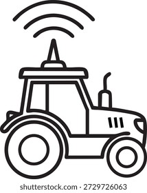 The image depicts a tractor equipped with a satellite signal receiver on its roof. This indicates that the tractor is likely utilizing advanced technology for precision farming or navigation purposes. The tractor is illustrated in a simple, line-art style, emphasizing the satellite signal as a key feature.