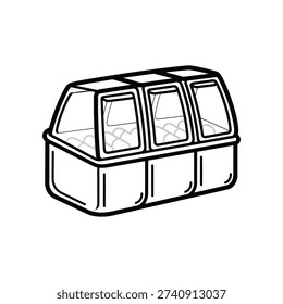 The image depicts a transparent, geometric structure resembling a modular greenhouse or plant growing unit. It consists of three interconnected, rectangular sections with slanted roofs, giving it a segmented and organized appearance. The design suggests it could be used for indoor gardening, hydroponics, or small-scale plant cultivation in a controlled environment.
