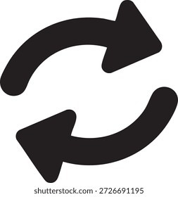 La Imagen representa dos flechas negras dispuestas en un movimiento circular. Las flechas apuntan en direcciones opuestas, lo que sugiere un bucle continuo. Este símbolo se utiliza a menudo para representar procesos que se repiten o reciclan.