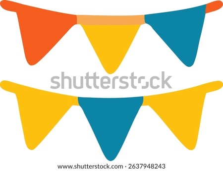 The image depicts two rows of colorful pennant banners
