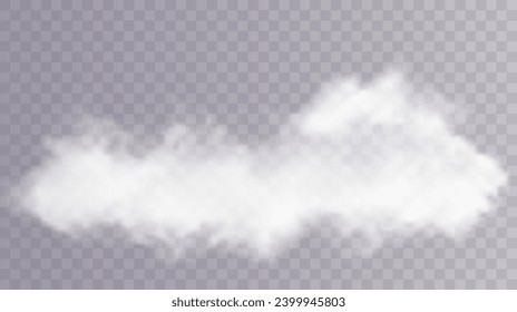 The image depicts various atmospheric phenomena such as fog, smoke, mist, and steam. The realistic 3D vector mockup shows a perspective view of white smog clouds.