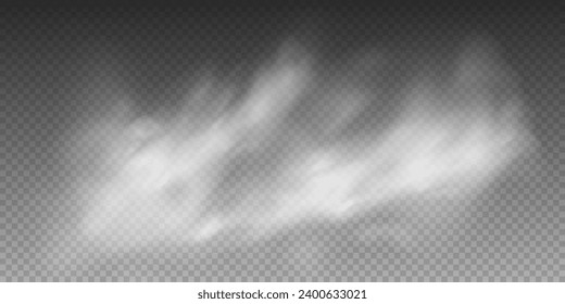The image depicts various atmospheric phenomena such as fog, smoke, mist, and steam. The realistic 3D vector mockup shows a perspective view of white smog clouds.