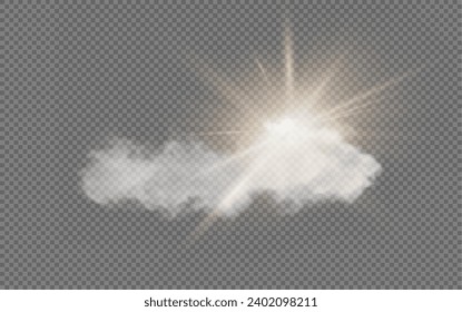 The image depicts various atmospheric phenomena such as fog, smoke, mist, and steam. The realistic 3D vector mockup shows a perspective view of white smog clouds.