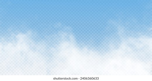 The image depicts various atmospheric phenomena such as fog, smoke, mist, and steam. The realistic 3D vector mockup shows a perspective view of white smog clouds.