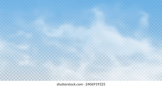 The image depicts various atmospheric phenomena such as fog, smoke, mist, and steam. The realistic 3D vector mockup shows a perspective view of white smog clouds.
