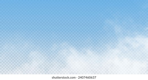 The image depicts various atmospheric phenomena such as fog, smoke, mist, and steam. The realistic 3D vector mockup shows a perspective view of white smog clouds.