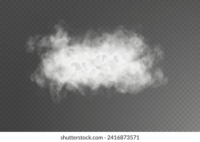 The image depicts various atmospheric phenomena such as fog, smoke, mist, and steam. The realistic 3D vector mockup shows a perspective view of white smog clouds.