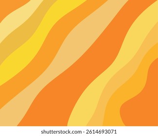 The image depicts a vibrant, wavy pattern composed primarily of warm hues, including shades of orange and yellow. The fluid lines ripple across the canvas, creating a sense of movement and dynamic
