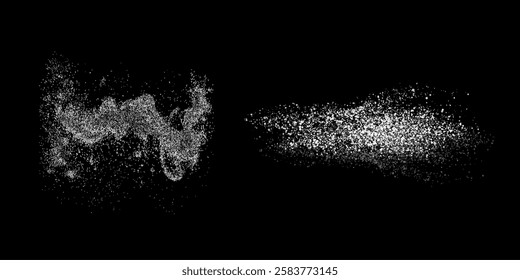 The image depicts white sugar on a black background. The sugar is presented in loose, granular forms, emphasizing its texture and detail. The minimalistic composition highlights the contrast between