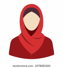 The image depicts a woman in a red hijab showing various body parts creatively
