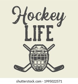 descripción de la imagen vida de hockey con bastón de hockey gemelo y ilustración vintage de casco