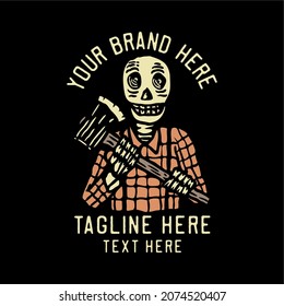 image description lumberjack skeleton carrying ax vintage t shirt design template