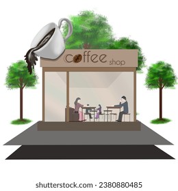 image design
a coffee shop building, with a backdrop of trees