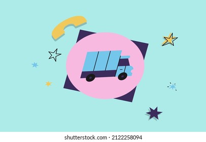 The image is designed with vectors, trucks carrying goods.