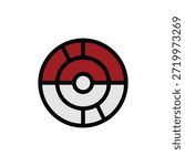 An image of a Pokéball, a device used in the Pokémon franchise to capture and store Pokémon. The Pokéball is divided into two halves: the top half is red and the bottom half is white, with a button on each side.