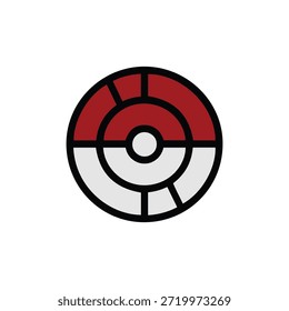 An image of a Pokéball, a device used in the Pokémon franchise to capture and store Pokémon. The Pokéball is divided into two halves: the top half is red and the bottom half is white, with a button on each side.