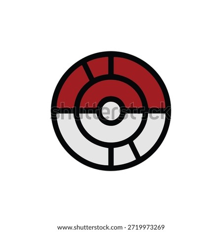An image of a Pokéball, a device used in the Pokémon franchise to capture and store Pokémon. The Pokéball is divided into two halves: the top half is red and the bottom half is white, with a button on each side.