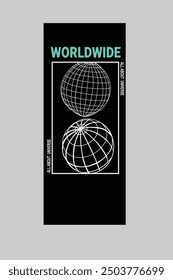 The image is a diagram or shape with the text "WORLDWIDE" and "ALL ABOUT UNIVERSE" repeated. It is a graphic design or illustration.