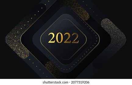 Imagen de elementos en forma de diamante sobre un fondo oscuro con costillas doradas. Año Nuevo 2022.