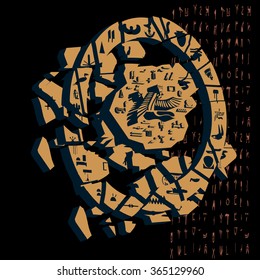 Image different Egyptian symbols with dark background