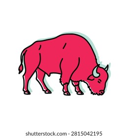 The Image Is A Digital Illustration Of A Red Bison The Bison Is Standing