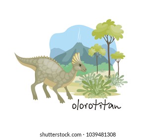 The image of a dinosaur against the background of a prehistoric landscape. Colorful vector illustration.