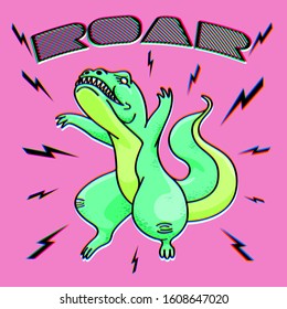 An image of a dinosaur surrounded by lightning bolts and the word Roar.